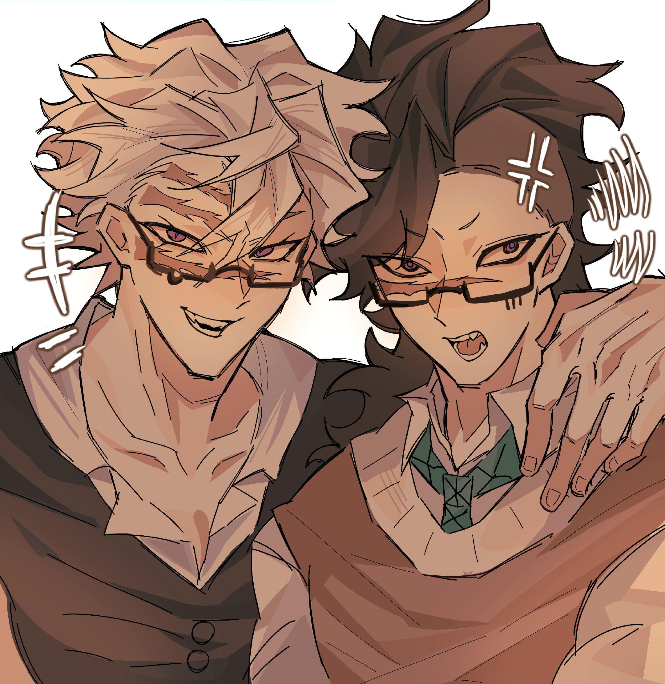 尝试了给兄弟俩戴上了眼镜。#实玄 #鬼灭之刃 #摸魚