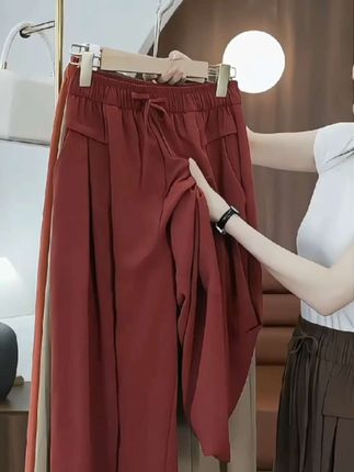 冰丝阔腿七分裤女2025夏季新款高腰垂感韩版休闲裤宽松薄款裙裤女