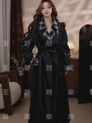 优雅气质翻领长款风衣秋季薄款纯色轻奢 #气场全开 #女性魅力提升 #皮衣外套搭配 #学院风穿搭 #皮衣