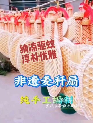 手工编织非遗工艺夏季纳凉驱蚊麦秸扇#传统手工 #每日分享 #麦秸秆扇子
