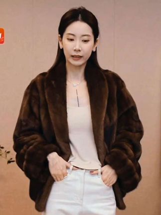 #【CHENSMCHEN×JCSO】陈什么陈#水貂毛皮100%#进口咖啡青果领水貂皮草外套女秋冬#高端女装冬季皮草穿搭名媛风#设计师品牌2025新款#保暖保值 显高显瘦 梨形身材可穿