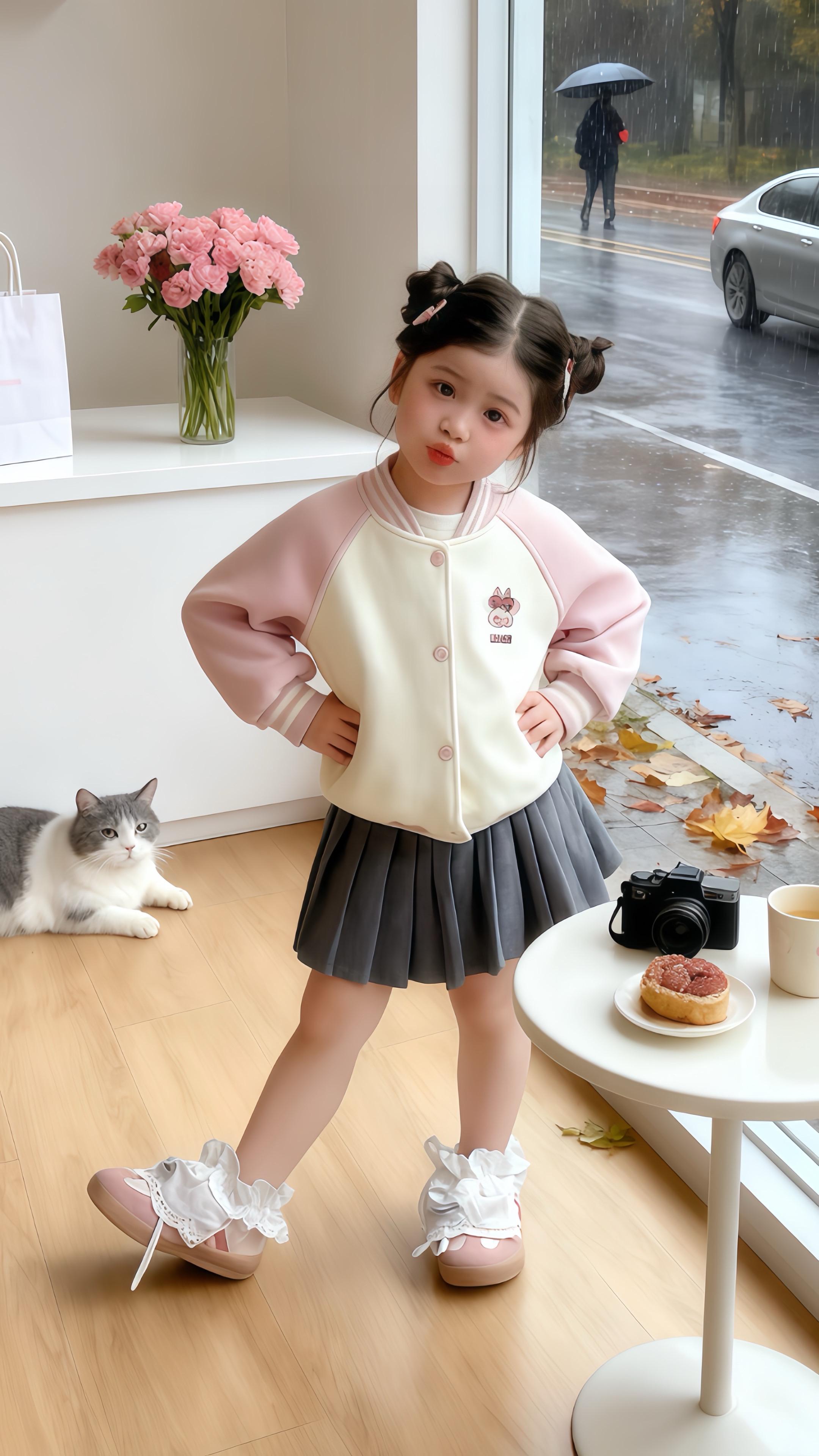 春秋新款女童棒球服外套。#女童棒球服外套 #女童外套 #高品质童装 #女童休闲外套 #萌娃穿搭