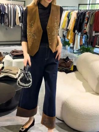 #高级感穿搭 #时尚显瘦两件套 #百搭气质两件套 #马甲牛仔裤套装 #网红洋气两件套