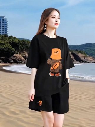 休闲套装纯棉大码女装短袖裤上衣女夏款宽松运动服显瘦#减龄显瘦穿搭 #大码女装 #减龄套装 #服装时装爱美穿搭时尚潮流