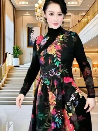 女装加绒弹力网纱连衣裙秋冬复古 #洋气妈妈装 #显瘦显高显气质 #气质优雅女人味 #女人一定要活成自己喜欢的样子