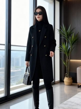 秋冬新款通勤风中长款西装领大衣外套#保暖外套 #百搭上衣#冬日穿搭测评 #秋冬穿搭大揭秘#早秋黑白灰穿搭测评