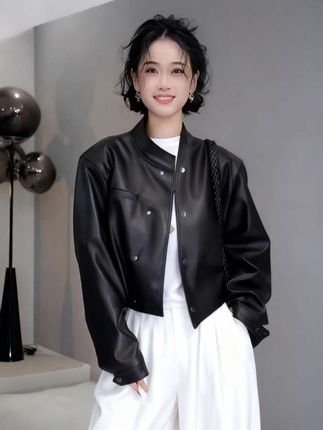 女高级感皮衣外套#休闲女装外套#秋季女装穿搭#时尚女装