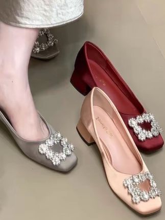 方头水钻通勤单鞋婚鞋浅口百搭单鞋 #通勤搭配 #婚鞋推荐 #优雅气质 #上脚舒适 #好穿又好搭