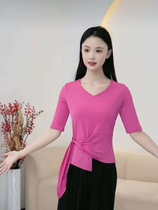 新款古典舞2025时尚桃心领显瘦上衣不规则绑带现代舞形体训练服夏#时尚洋气 #高端大气 #减龄气质 #舞蹈服 #女人味穿搭