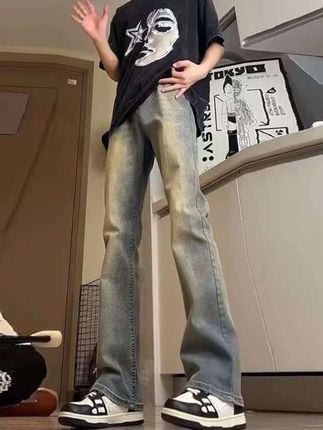 弯刀牛仔裤黑色微喇裤男生美式高街修身直筒裤秋季#牛仔裤 #百搭神裤 #牛仔裤穿搭 #潮裤 #ootd穿搭