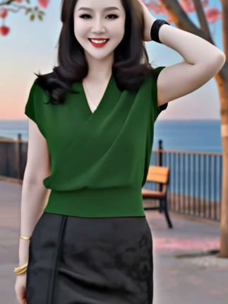 #洋气减龄 #这也太好看了 #冰丝V领短袖针织衫#冰丝短袖T恤