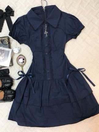 vintage复古穿搭学院风蕾丝边拼接蓝色复古衬衫连衣裙古着风短裙#复古学院风穿搭 #蕾丝拼接设计 #连衣裙 #舒适透气又凉快 #学院风