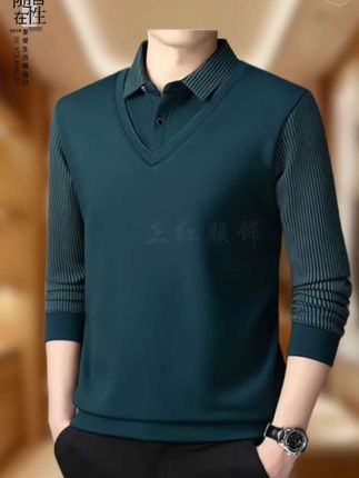新款毛衣冬季男士加绒加厚保暖毛衣男衬衫领假两件针织打底衫男装#时尚气质穿搭#多色可选#时尚休闲穿搭