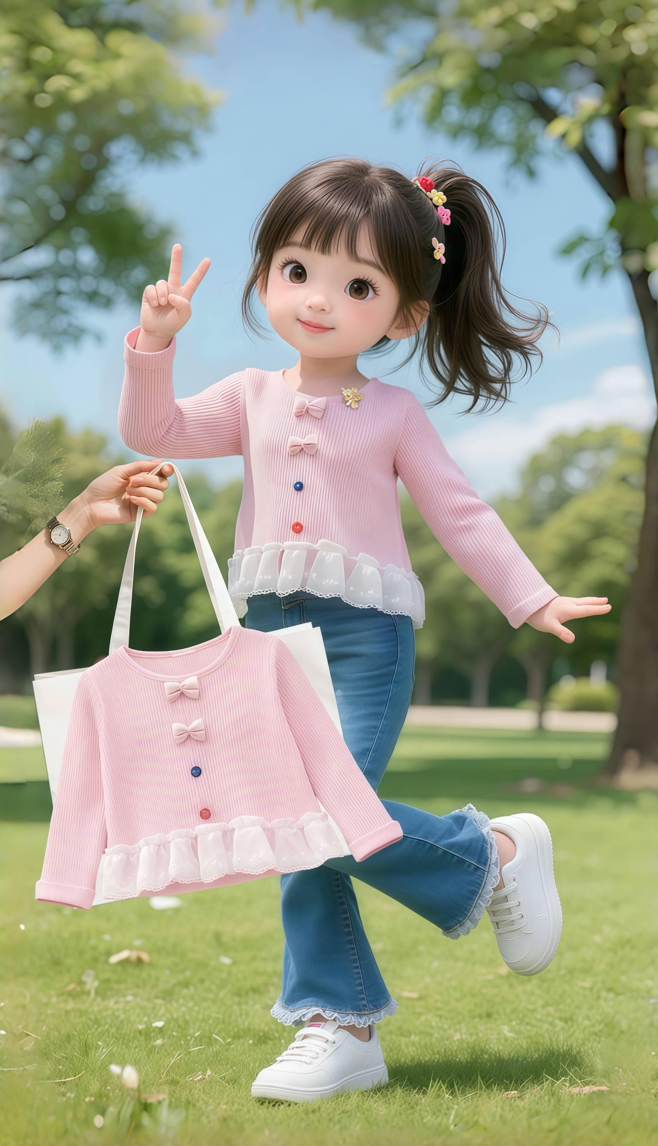秋季新款女童针织上衣~衣服有彩色纽扣装饰 领口处有小蝴蝶结,下摆是拼接白色蕾丝风格 上身甜美又俏皮~#童装穿搭分享 #女童穿搭 #高品质童装 #早秋穿搭技巧 #春秋新款