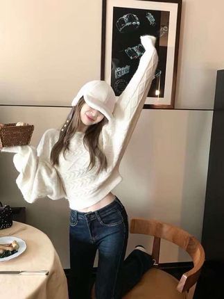 秋季韩系针织衫女蝙蝠袖长袖毛衣百搭上衣#秋季穿搭 #针织衫 #气质穿搭 #韩系穿搭 #约会穿搭