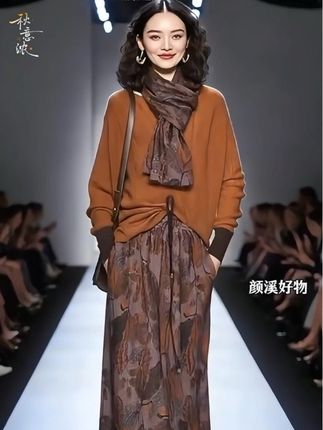 送丝巾!洋气高级感裙套装2025秋季新款休闲百搭长袖上衣+半身裙#高级感穿搭 #精致优雅 #轻奢女装 #美搭尽显女神范 #洋气减龄套装推荐
