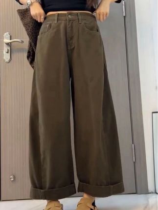 艾塔莉早秋宽松阔腿裤美拉德风百搭牛仔裤卷边长裤秋季高腰百搭女#与众不同 #生活感悟 #亮点
