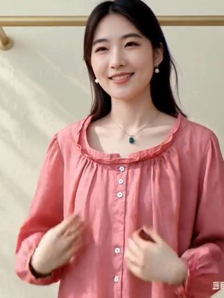 景倩妮粉色文艺减龄薄款上衣2025年夏季新款遮肉显瘦宽松休闲上衣