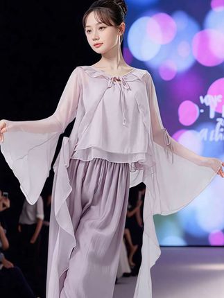 夏季新款宽松飘逸纱衣两件装#演出服上衣