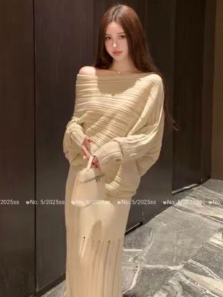神明少女早秋慵懒穿搭长袖针织两件套2025新款坑条上衣半身裙#今日穿搭 #穿搭ootd #穿搭穿搭 #休闲风穿搭 #穿搭搭配