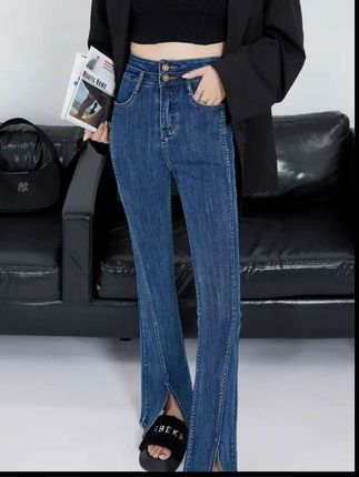 #高腰开叉喇叭马蹄裤  #秋冬新款牛仔裤  #女士弹力微喇裤