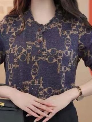 【洒银】早秋外穿薄款弹力印花针织衬衫长袖妈妈装大码时尚打底上衣#只做高品质 #谁穿谁好看 #遮肉显瘦穿搭 #面料舒适透气 #时尚穿搭时尚穿搭时尚