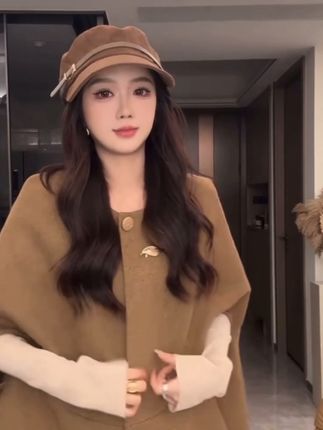 斗篷披肩上衣+打底长袖连衣裙两件套千金感休闲穿搭套装女秋00605#斗篷大衣 #早秋穿搭 #今日穿搭look #今天穿什么 #高级感穿搭