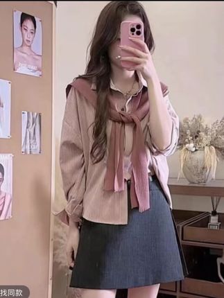 韩系长袖两件套衬衫女2025新款宽松设计感小众秋装洋气外套 #时尚简约精致 #时尚百搭上衣 #百搭爆款谁穿谁好看不挑年龄