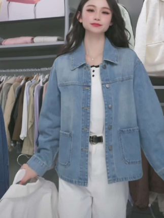 品牌女装#牛仔外套穿搭 #森马牛仔外套女翻领落肩上衣休闲秋季宽松洋气夹克松弛感慵懒风#时尚百搭好看又实惠