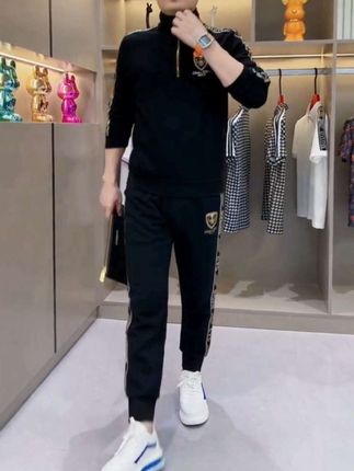 男士春秋季新款轻奢百搭长袖时尚运动休闲修身立领潮流休闲套装男#男士穿搭分享 #潮流服饰 #运动套装 #男士外套 #秋季新款