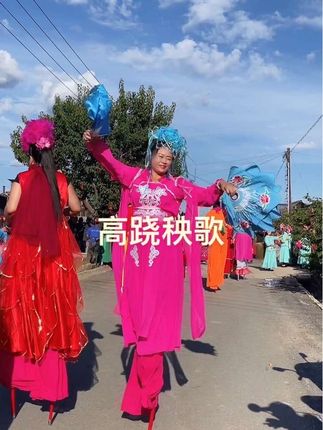 #高跷秧歌#东北大秧歌 #简单易学#秧歌用品大全#扇子手绢 今天村里来了几个秧歌队表演节目,我们用高跷的形式来欢迎她们,我先自己来一个吧😂