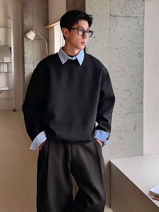 日常通勤百搭帅气假两件翻领长袖卫衣#今天穿什么 #ootd穿搭 #男生穿搭 #卫衣#假两件卫衣