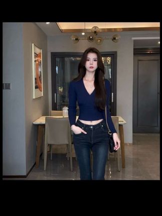 套头款女短款长袖修身型毛针织衫弹力时尚修身针织#性感辣妹 #辣妹穿搭 #针织衫 #气质范 #上衣