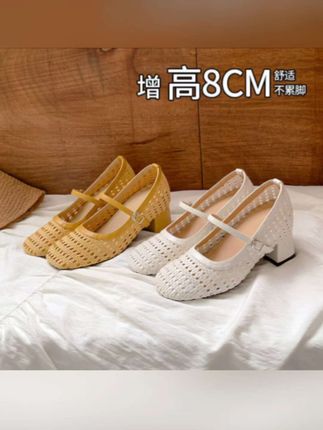 8cm内增高~法式文艺小众编织镂空,夏季透气外穿#玛丽珍浅口单鞋女#内增高女鞋 #镂空透气单鞋 #时尚美鞋