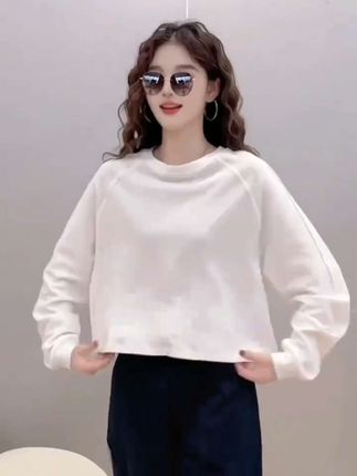 胖妹妹大码早春秋新款纯色圆领宽松显瘦蝙蝠袖短款长袖T恤上衣女#长袖 #情感表达 #自拍自拍自拍 #每天扮演好一个情绪稳定的成年人