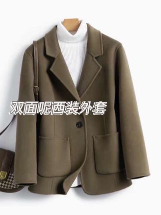 绵羊毛新款短款时尚羊毛双面呢大衣女短款西装领气质毛呢外套#女装 #简约大气 #只做高品质 #面料柔软舒适 #女装打底衫