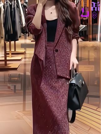时尚套装裙女2025小香风洋气显瘦西服外套半身裙两件套#优雅气质 #洋气减龄穿搭