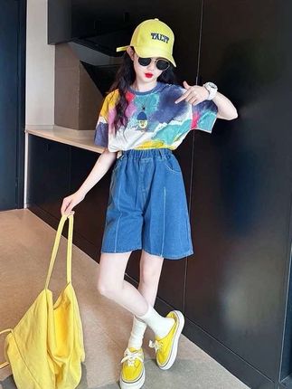 儿童休闲套装2025新款女童夏季短袖t恤两件套女孩夏装运动牛仔裤 #高品质童装 #女童穿搭 #女童套装 #每日童装穿搭分享 #女童夏季新款