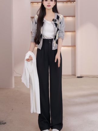 阔腿裤女春秋高腰显瘦垂感梨形身材裤子窄版直筒裤双扣休闲西装裤#时尚休闲裤#时尚百搭休闲裤#洋气时尚休闲裤#时尚西装裤#时尚阔腿裤