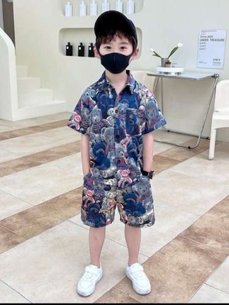 夏季#男童衬衫 套装新款儿童翻领上衣夏装#短袖短裤 套装#高品质童装 帅气宝宝童装#面料柔软舒适 谁穿谁好看#时尚潮流