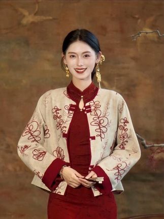 #高级感穿搭 凌茜恣禾【得所愿】国风新中式红色优雅大气修身收腰显瘦旗袍外套#中式美学服饰 #优雅气质 #国风服饰 #秀出新国风