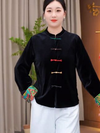 #女装搭配 #上衣穿搭 新中式国风设计感黑色双面穿盘扣显瘦上衣春秋新款气质服饰@抖音小助手 @DOU+小助手 @DOU+上热门