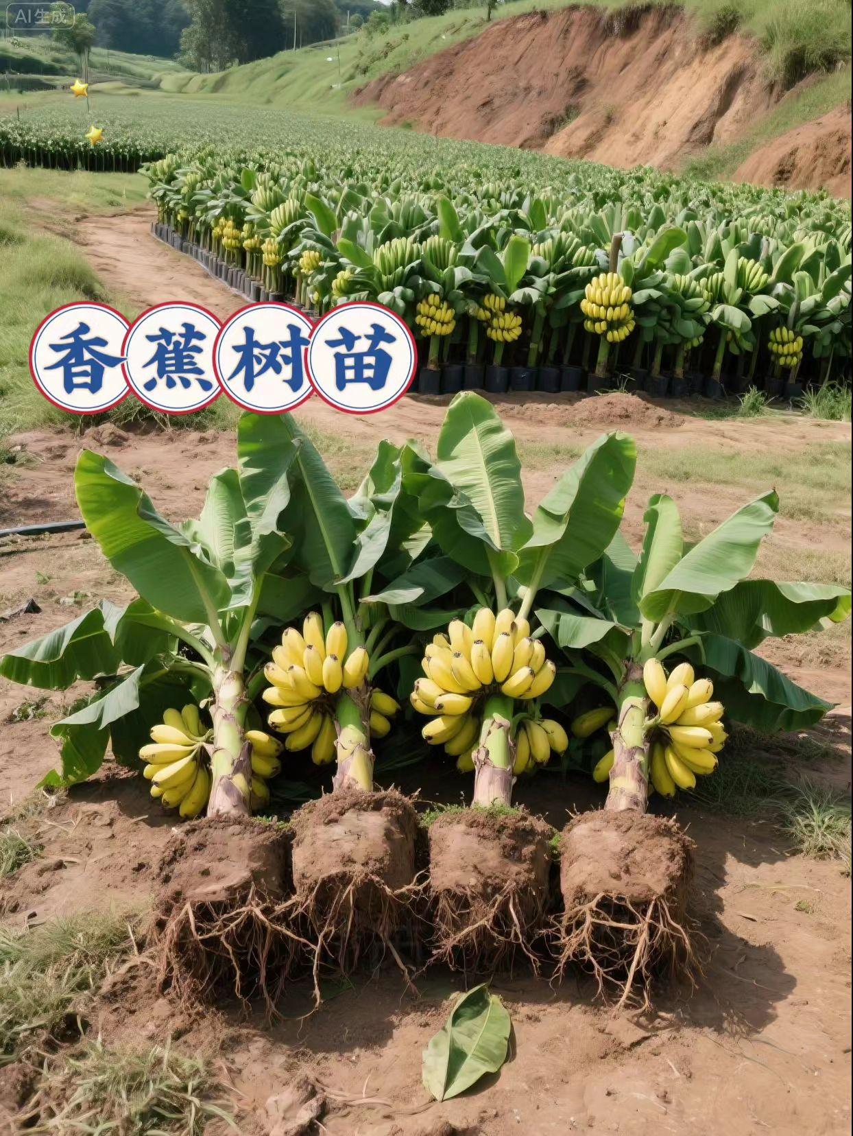 香蕉树苗。想让庭院住进一抹热带绿意吗?香蕉树苗便是温柔的使者。它的主干如青玉雕琢,笔直修长,带着向上的执拗;阔大叶片像碧色绸缎,风过时轻轻翻卷,晃出细碎光影,藏着雨林的私语。 悉心照料,时日不长,串串香蕉便从叶间垂下。初时青涩如翡翠,渐渐被阳光吻成金黄,甜香在风里悄悄弥漫。剥开一只,软糯果肉裹着蜜般的甜,仿佛把热带暖阳含在舌尖。 种下这株树苗,看它抽枝、长叶、结果,收获的不只是清甜,更是把热带的鲜活,悄悄织进了寻常日子。#优质农产品 #果树苗 #三农种植 #香蕉种植 #果苗种植