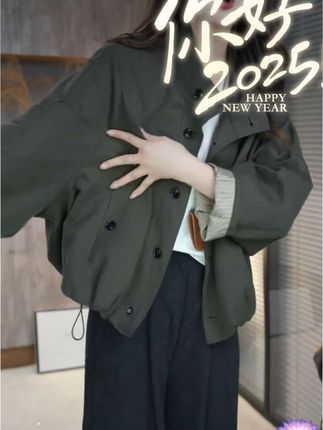 欧货英伦风立领夹克外套女 2025新款宽松休闲内里条纹短款 #时尚外套