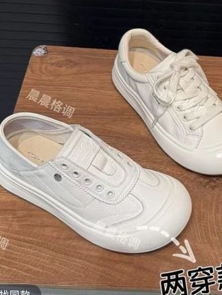 2025早秋新款小白鞋女娃娃头丑萌鞋松糕软底休闲板鞋#鞋子搭配 #潮鞋控 #女鞋推荐 #帆布鞋女孩 #小白鞋女