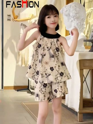 超洋气女童夏季挂脖套装!#高品质童装 #每日童装穿搭分享 #女童套装 #生女儿就要这样穿 #夏季新款