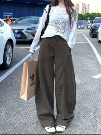 美式复古弯刀阔腿裤女2025年秋季新款高腰宽松显瘦休闲拖地长裤
