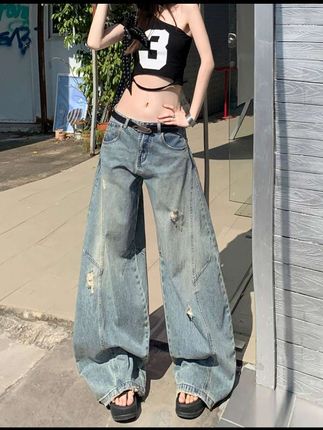 复古解构设计感弯刀牛仔裤秋季新款高街水洗宽松垂感拖地裤#品质女装 #日常分享 #气质穿搭 #时尚穿搭 #好物推荐🔥 @DOU+小助手