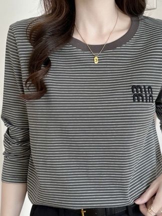 条纹打底衫女长袖早春秋冬季年新款韩版洋气宽松t恤慵懒上衣#女装穿搭 #女装搭配 #穿搭技巧 #穿出高级感 #高级感穿搭