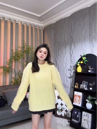 复古麦穗毛衣女2025新款秋冬宽松外穿慵懒风加厚软糯中长针织上衣#气质上衣#法式上衣#显瘦上衣#针织上衣#时尚上衣